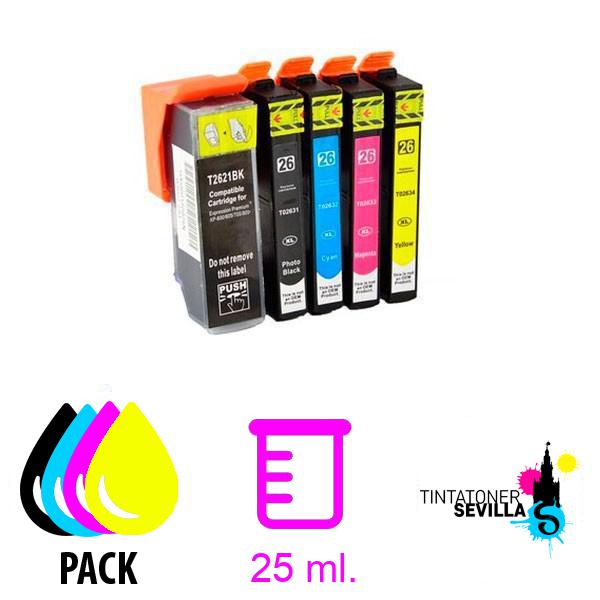 Pack 5 Cartuchos Compatibles Epson 26XL (T2621 / T2631 / T2632 / T2633 / T2634)