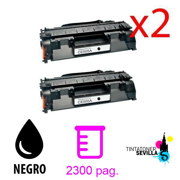 Tóner Compatible Pack x2 HP CE505A / 05A Negro