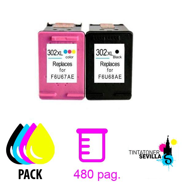 Cartucho Compatible HP 302XL Tricolor Negro F6U68AE