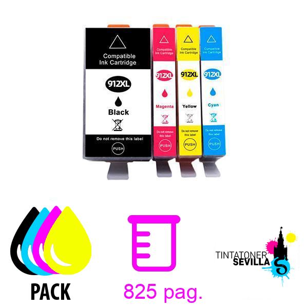 Cartucho Compatible Pack x4 HP 912XL 3YP34AE / 6ZC74AE