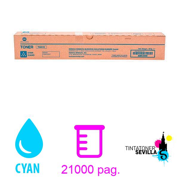 Tóner Original Konica Minolta Bizhub C227 / C267 / C287 Cyan TN-221C / A8K3450 / TN221